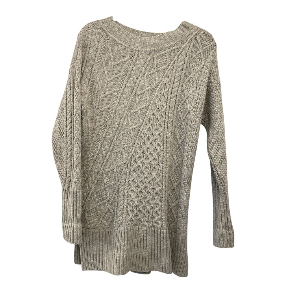 J. Crew Heather Grey Wool Blend Cableknit Tunic Sweater Size S‎
